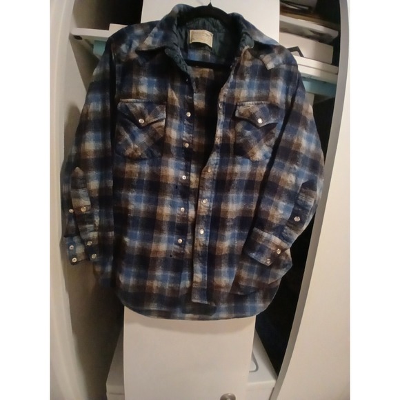 Vintage Pendleton Western Plaid Wool Flannel Shirt Collar 70s Men L - Picture 5 of 10